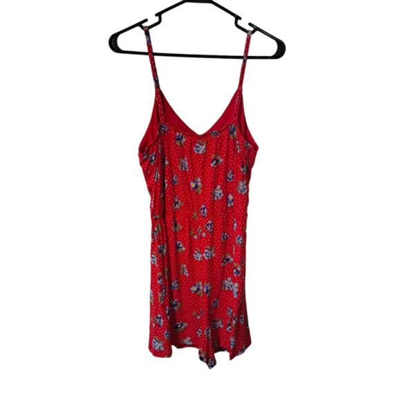No Boundaries Womens Spaghetti Strap V neck Mini Dress Red Floral‎ Size M/7-9 - Picture 2 of 4